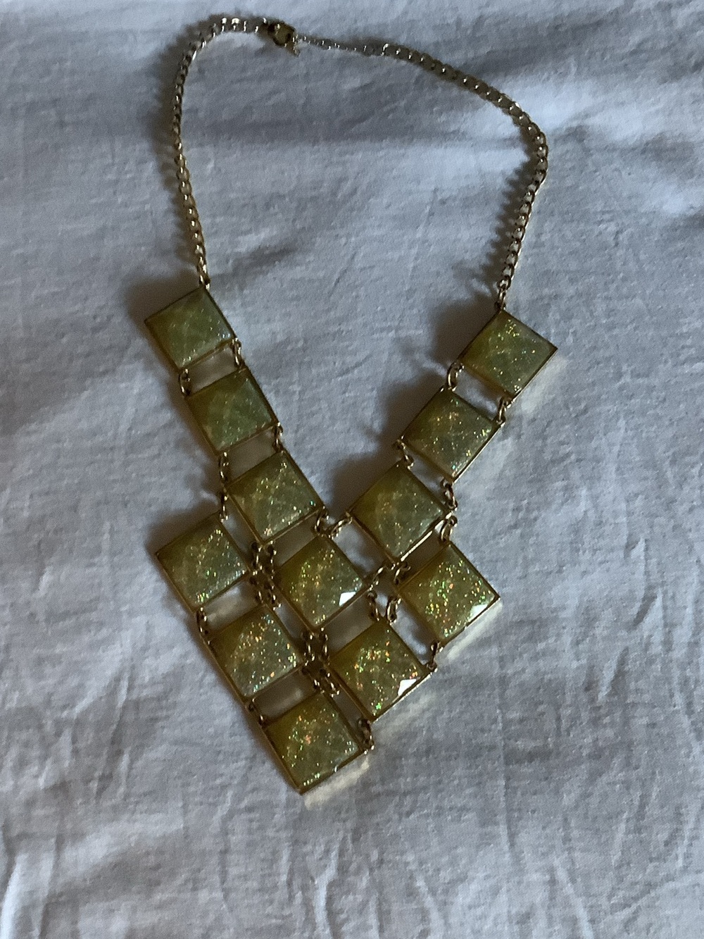 Gold-Tone Green Glitter Statement Necklace